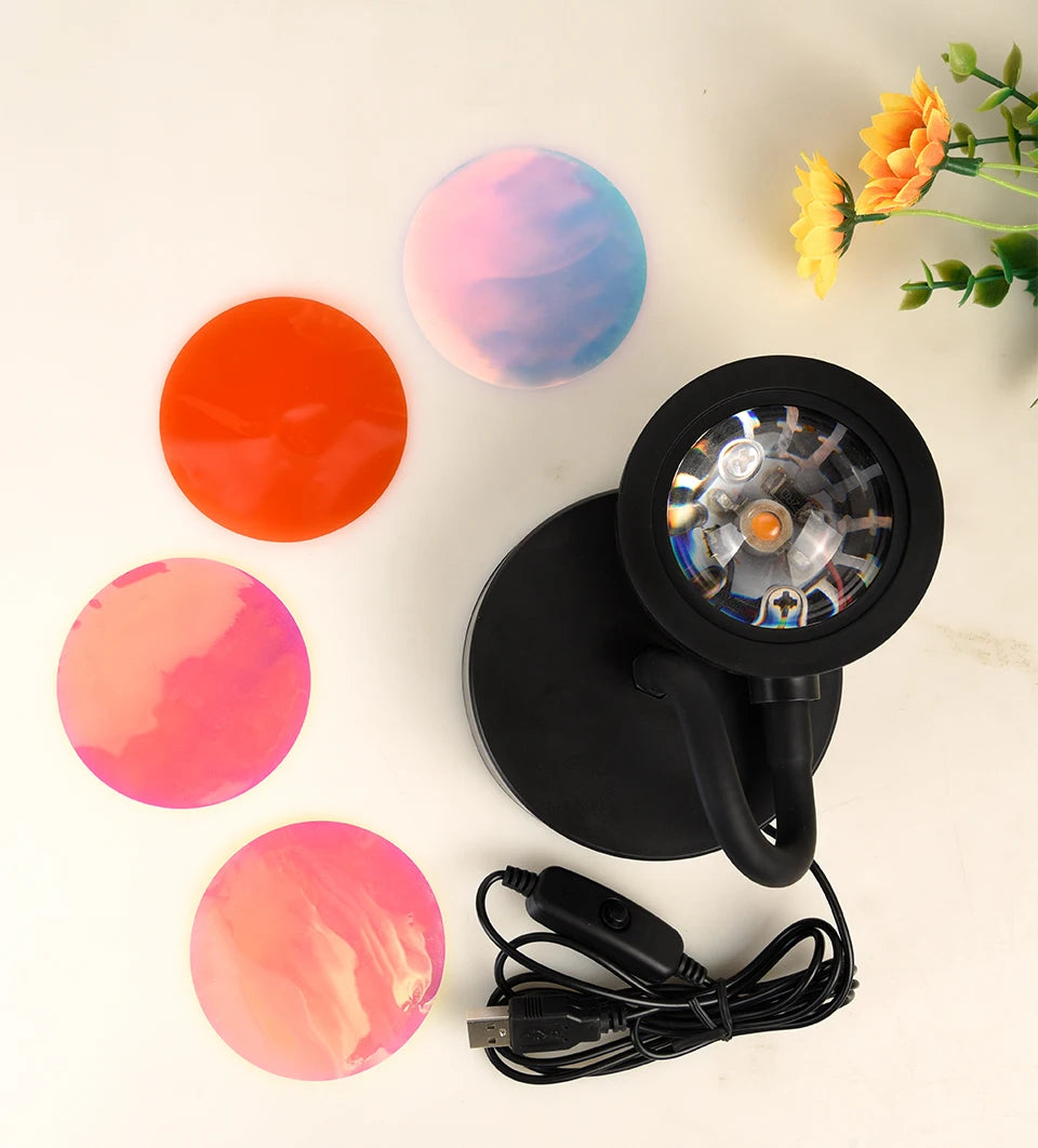 USB Sunset Lamp Sunset Projector Mood Light Living Room Bedroom Night Light Room Decor Bar Atmosphere Photography Background