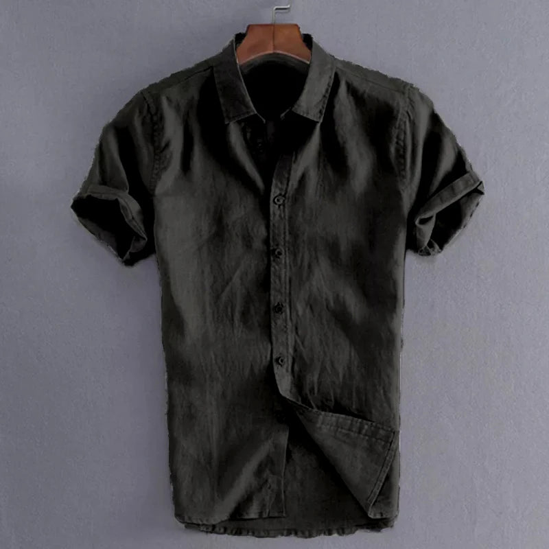 Men's Casual Short Sleeve Shirts Leisure Street Wear Lapel Button-down Solid Color Shirts for Men Vintage Vacation Blouse M-3XL
