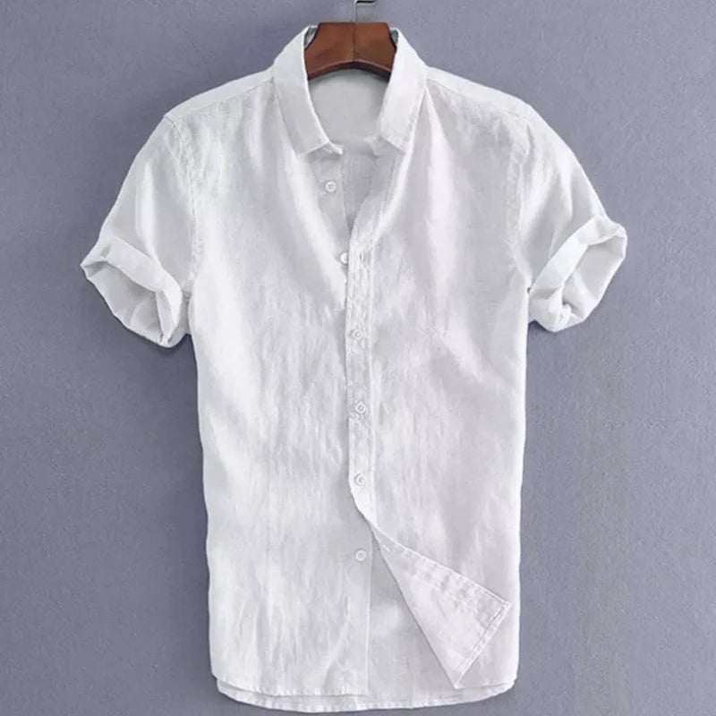 Men's Casual Short Sleeve Shirts Leisure Street Wear Lapel Button-down Solid Color Shirts for Men Vintage Vacation Blouse M-3XL