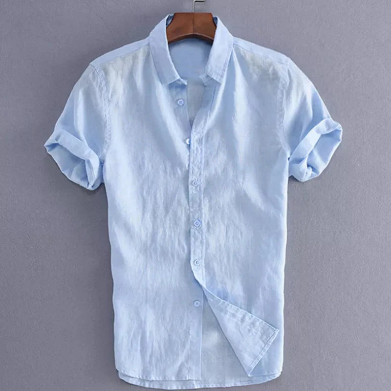 Men's Casual Short Sleeve Shirts Leisure Street Wear Lapel Button-down Solid Color Shirts for Men Vintage Vacation Blouse M-3XL