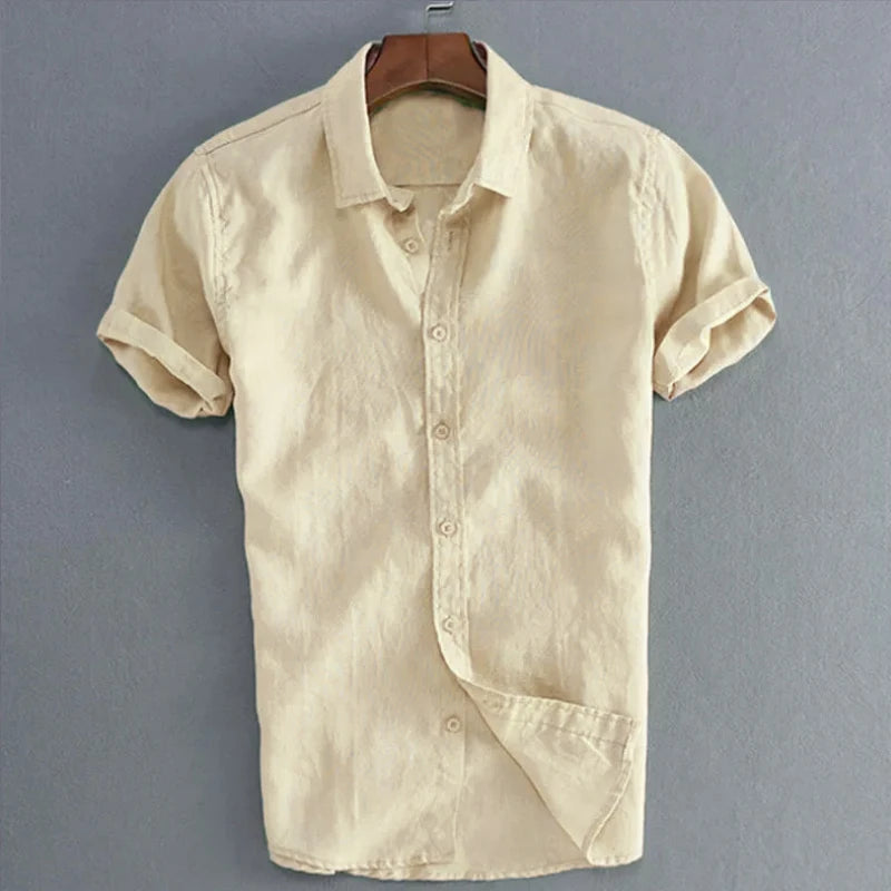 Men's Casual Short Sleeve Shirts Leisure Street Wear Lapel Button-down Solid Color Shirts for Men Vintage Vacation Blouse M-3XL