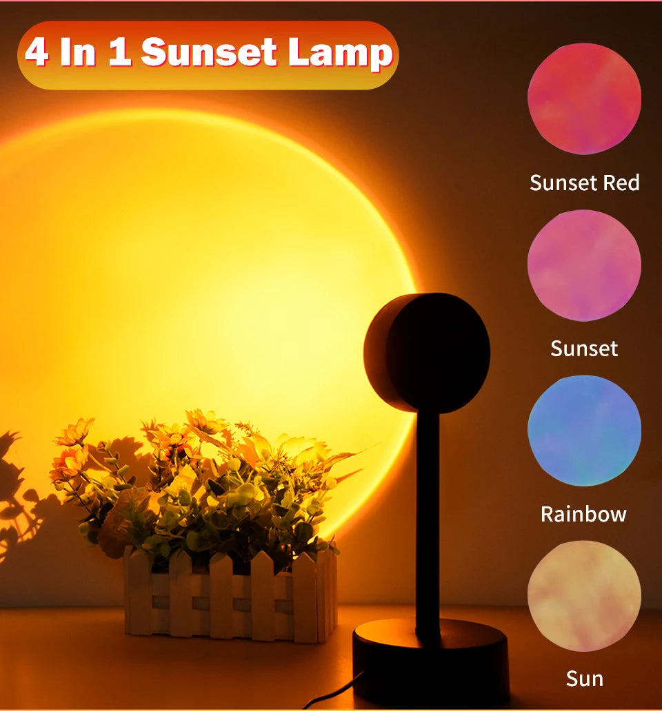 USB Sunset Lamp Sunset Projector Mood Light Living Room Bedroom Night Light Room Decor Bar Atmosphere Photography Background