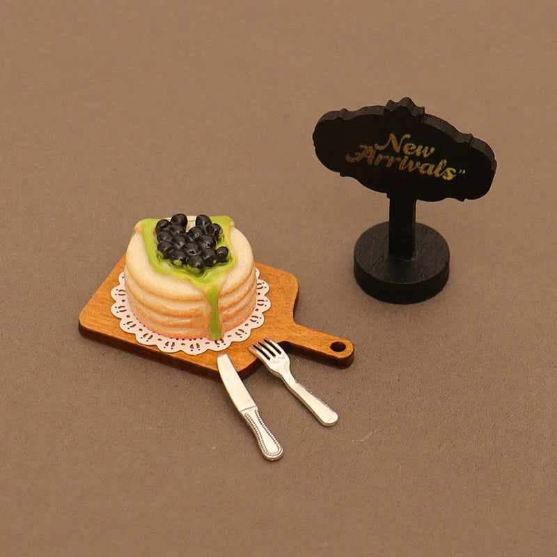 6Pcs Dollhouse Miniature Kitchen Accessories; Mini Food Toys with Cake Pad, Tray, Fork and Knife Models