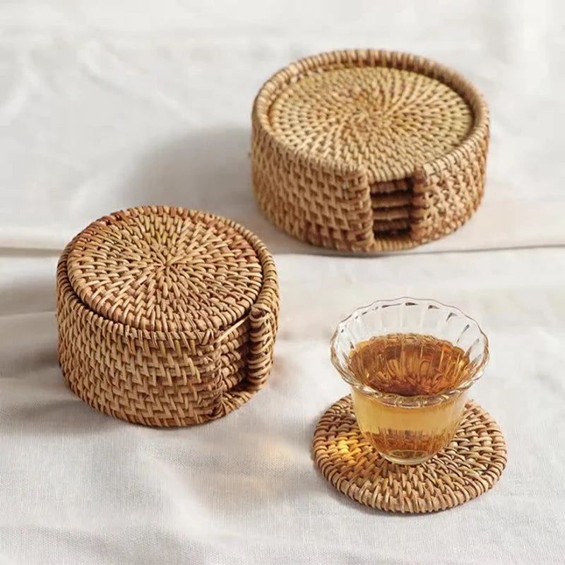 Zerolife Kitchen Accessories Home Decor Woven Rattan Coaster Placemats Table Coffee Cup Kitchen Utensils For Dining Table Gadget