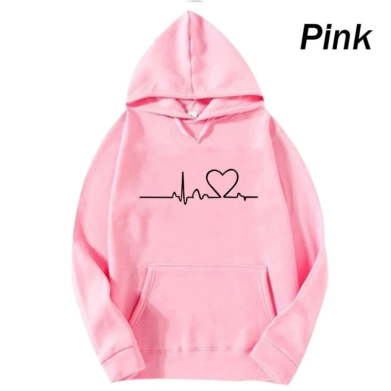 Women Casual Hoodies Heartbeat Print Men's women's Loose Hoodies Couple Sweatshirts Fashion HipHop Sweatshirt Harajuku Unisex