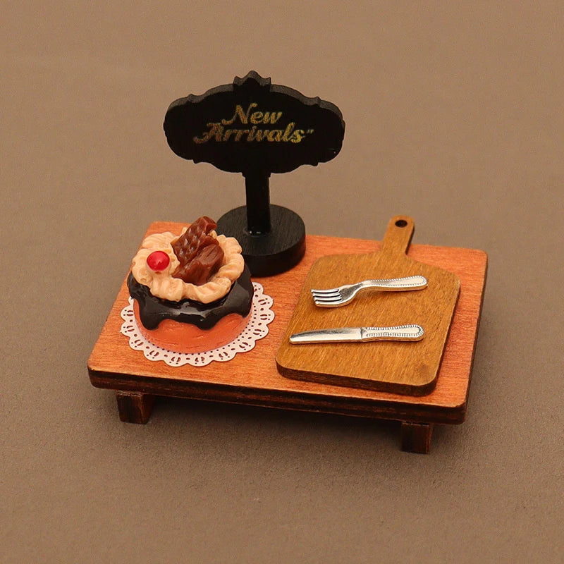 6Pcs Dollhouse Miniature Kitchen Accessories; Mini Food Toys with Cake Pad, Tray, Fork and Knife Models