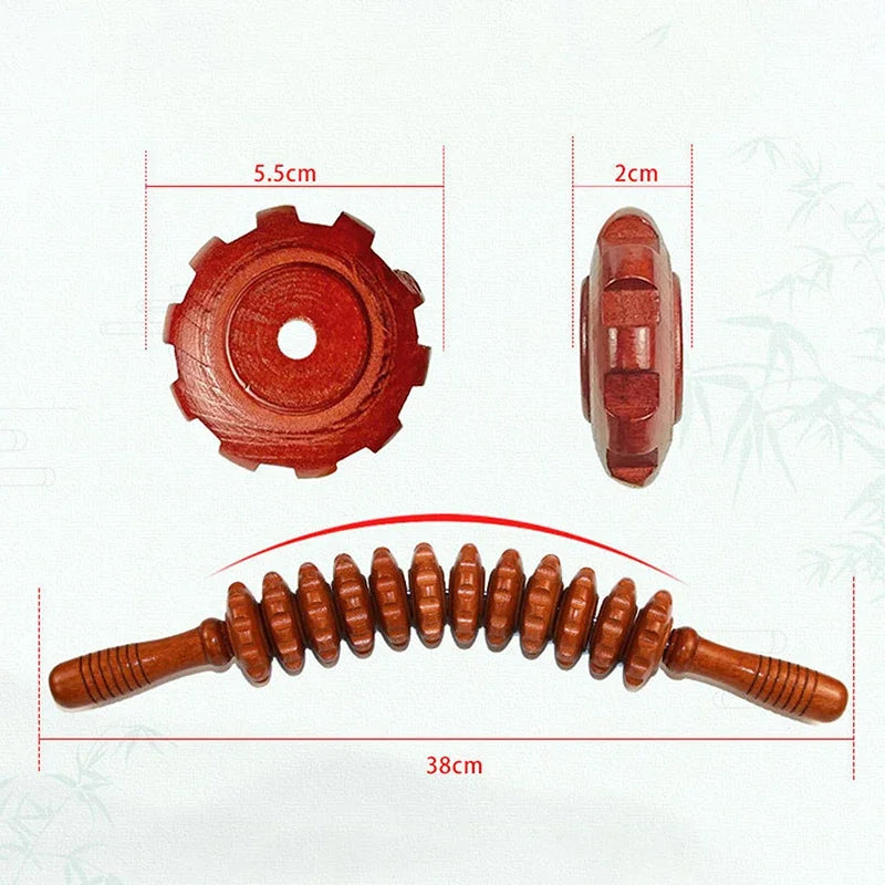 Body Fascia Massager Anti-slip Handle Wood Grooved Gear Arms Legs Thighs Buttocks Smooth Roller Massager For Back Relaxation