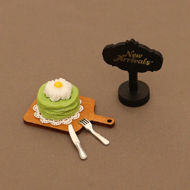6Pcs Dollhouse Miniature Kitchen Accessories; Mini Food Toys with Cake Pad, Tray, Fork and Knife Models