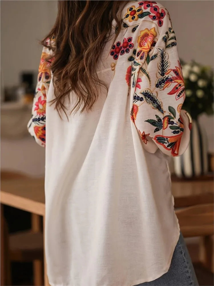 Casual Floral Print Shirt Lady Fashion Long Sleeve Turn-down Collar Button Shirts Tops For Women Boho Holiday Womens Clothing