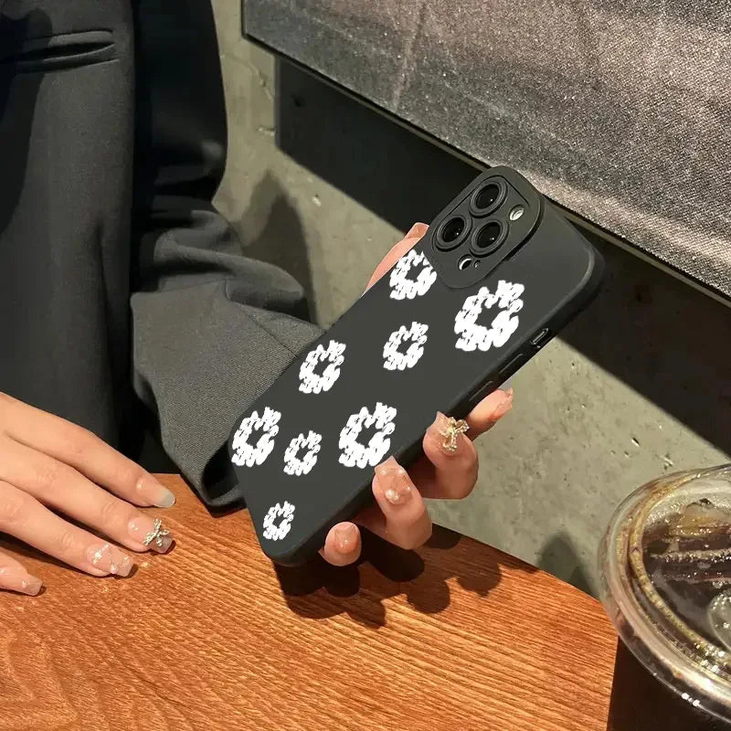 Case For iPhone 15 Cases iPhone 15 11 12 13 14 Pro Max X XS XR 7 8 16E 16 Plus Black Stylish Flower Patterned Design Phone Cover