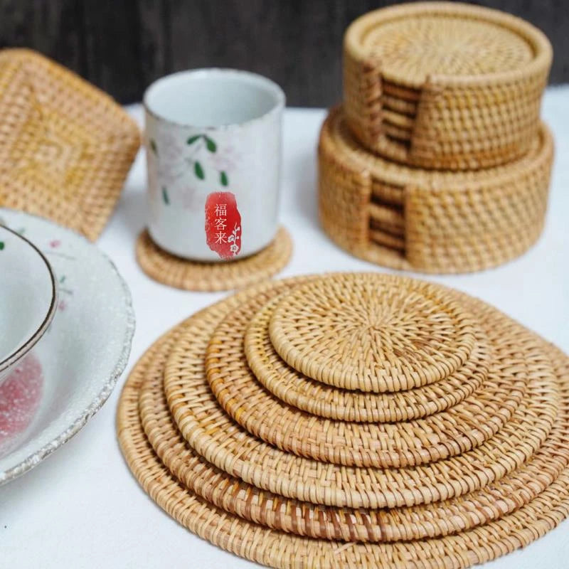 Zerolife Kitchen Accessories Home Decor Woven Rattan Coaster Placemats Table Coffee Cup Kitchen Utensils For Dining Table Gadget