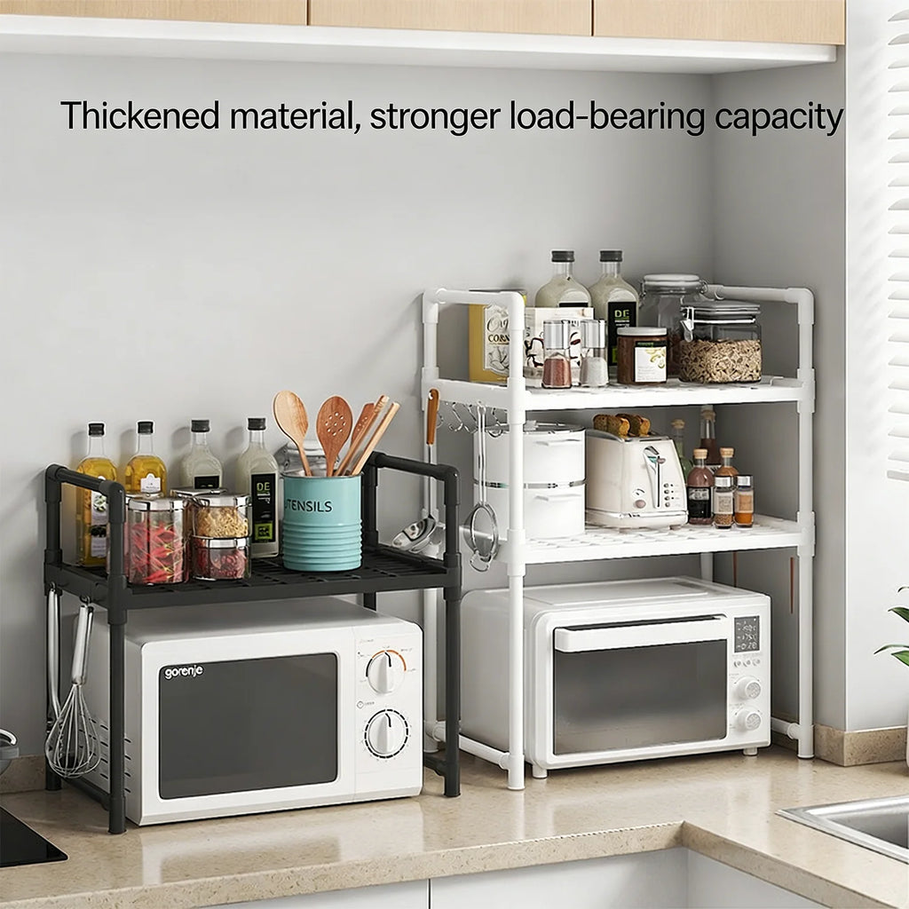 Kitchen Storage Rack Microwave Shelf Condiment Organizer Shelf Simple Countertop Tidying Shelves Kitchen Accessories with Hooks