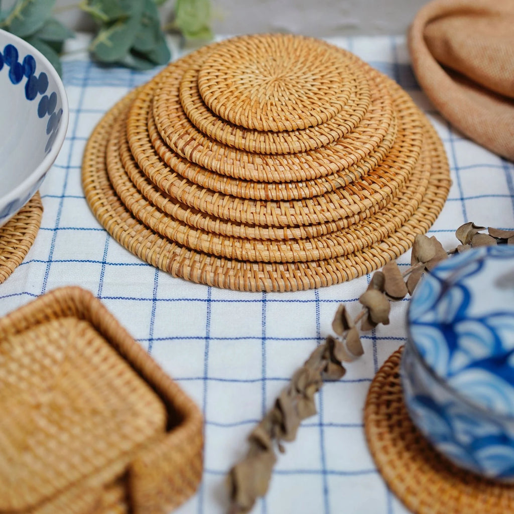 Zerolife Kitchen Accessories Home Decor Woven Rattan Coaster Placemats Table Coffee Cup Kitchen Utensils For Dining Table Gadget