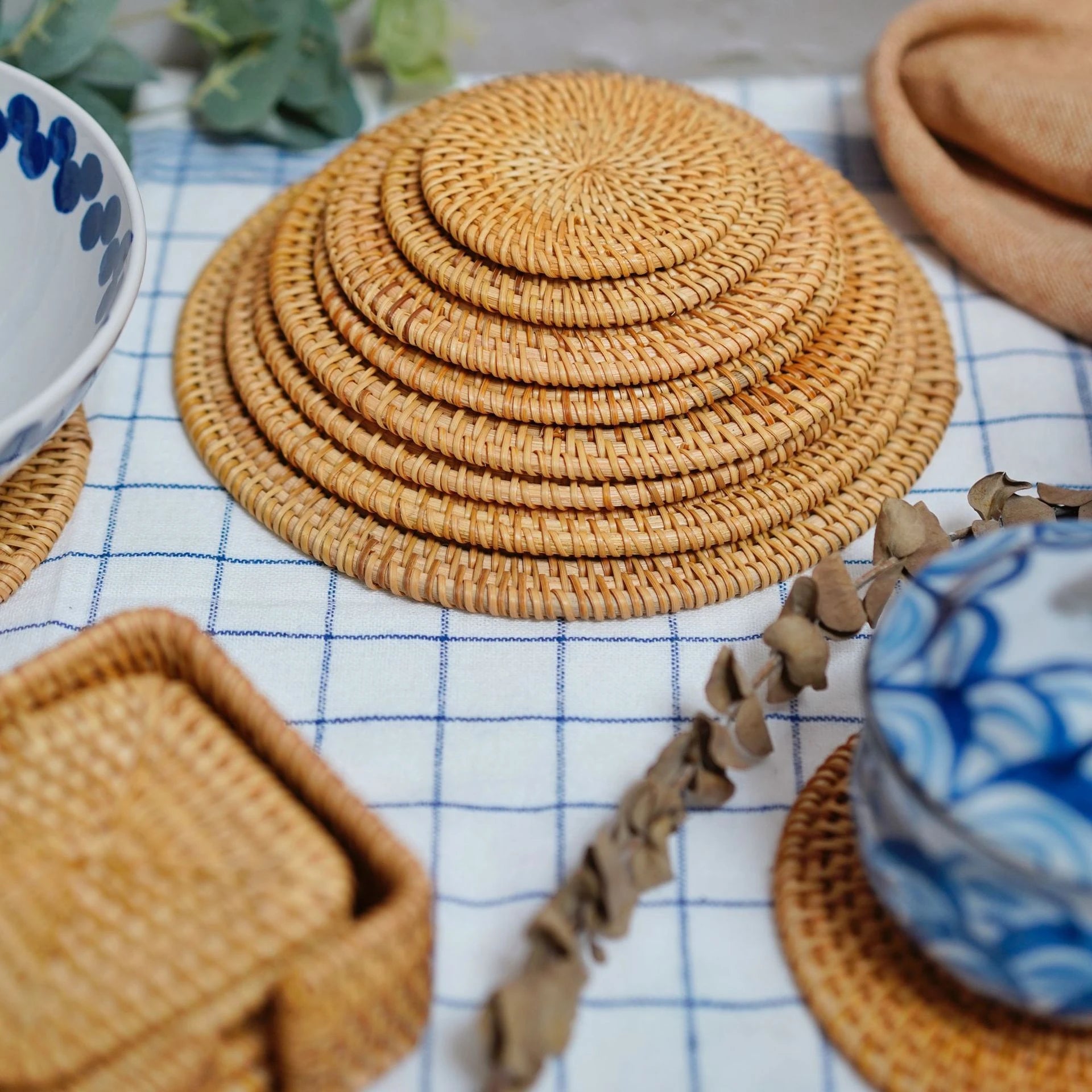 Zerolife Kitchen Accessories Home Decor Woven Rattan Coaster Placemats Table Coffee Cup Kitchen Utensils For Dining Table Gadget
