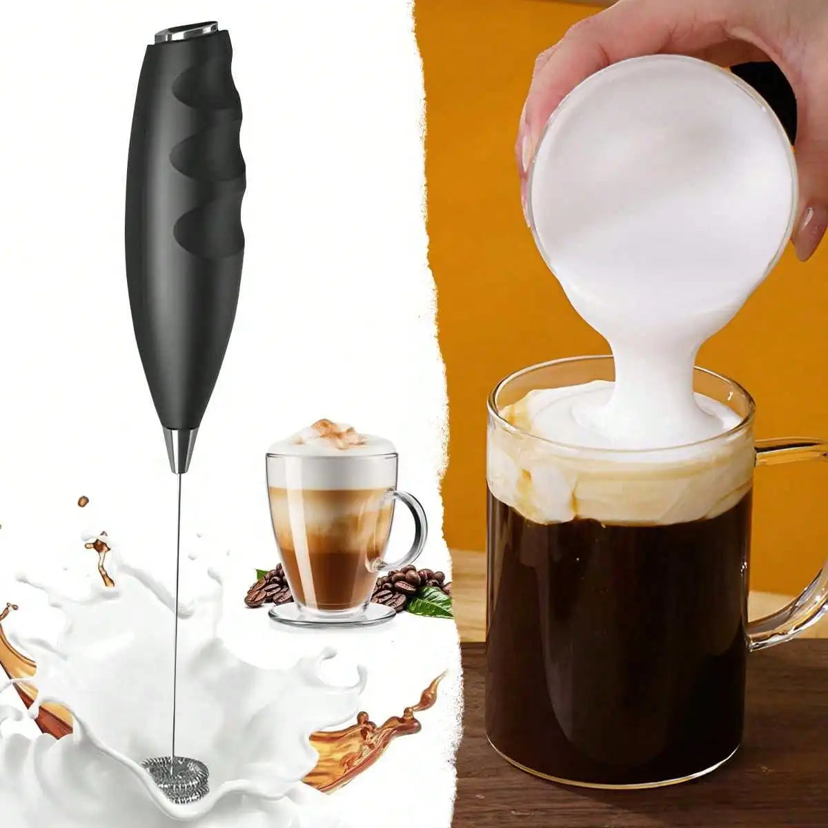 Handheld electric blender with both stirring and frothing functions, saving time and effort, and does not contain batteries.