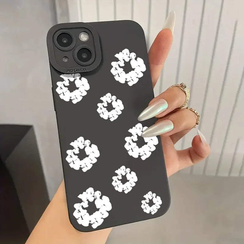 Case For iPhone 15 Cases iPhone 15 11 12 13 14 Pro Max X XS XR 7 8 16E 16 Plus Black Stylish Flower Patterned Design Phone Cover