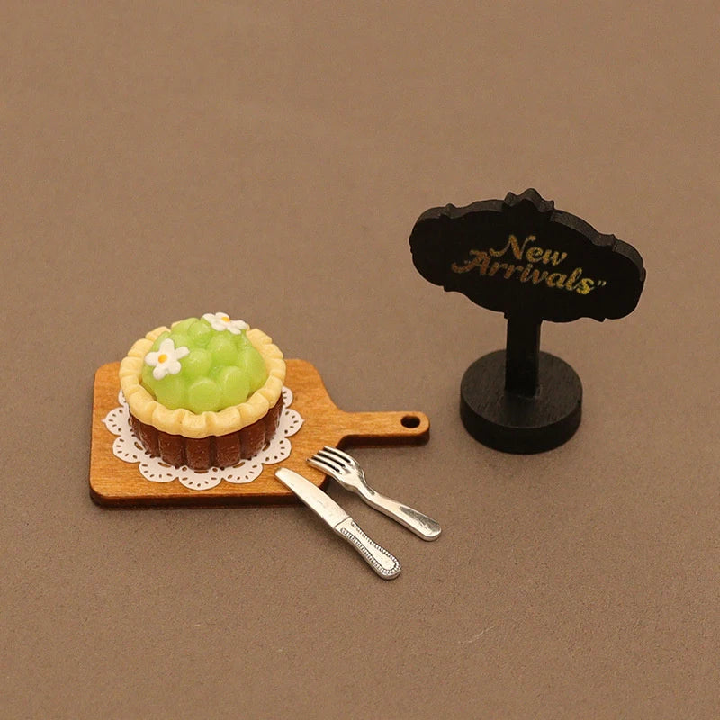 6Pcs Dollhouse Miniature Kitchen Accessories; Mini Food Toys with Cake Pad, Tray, Fork and Knife Models