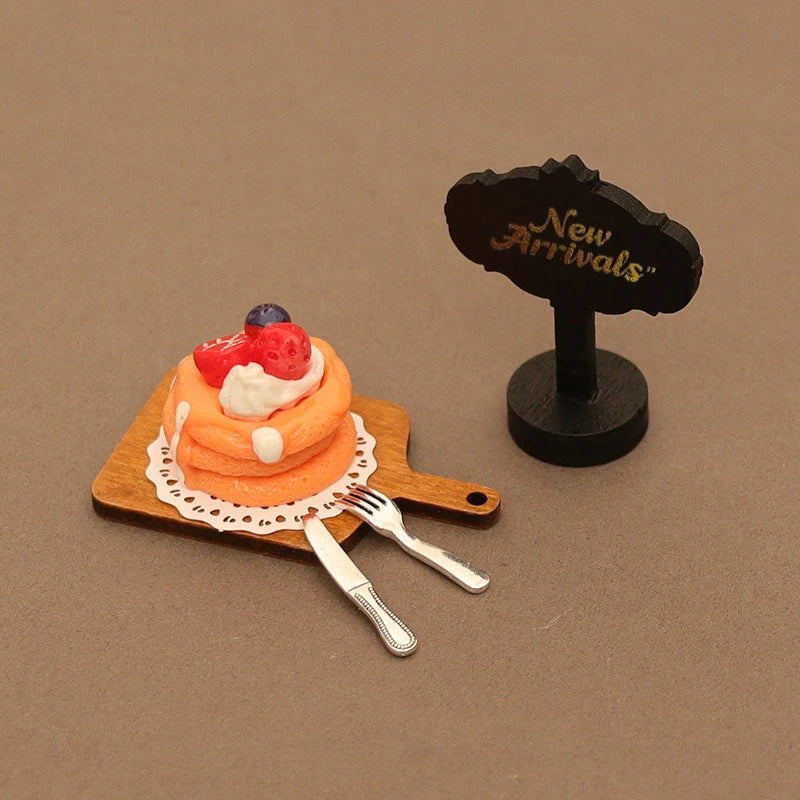6Pcs Dollhouse Miniature Kitchen Accessories; Mini Food Toys with Cake Pad, Tray, Fork and Knife Models