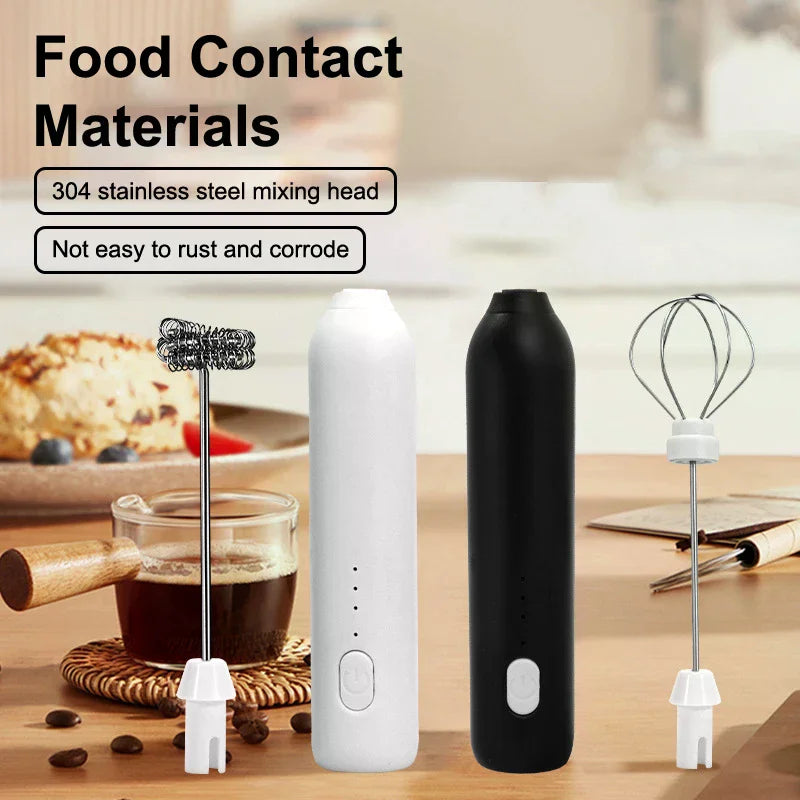 Electric Mixer Milk Frother 2 In 1 Rechargeable Blender Handheld Foam Maker Stainless Steel 3 Speeds Coffee Egg Beater Kitchen