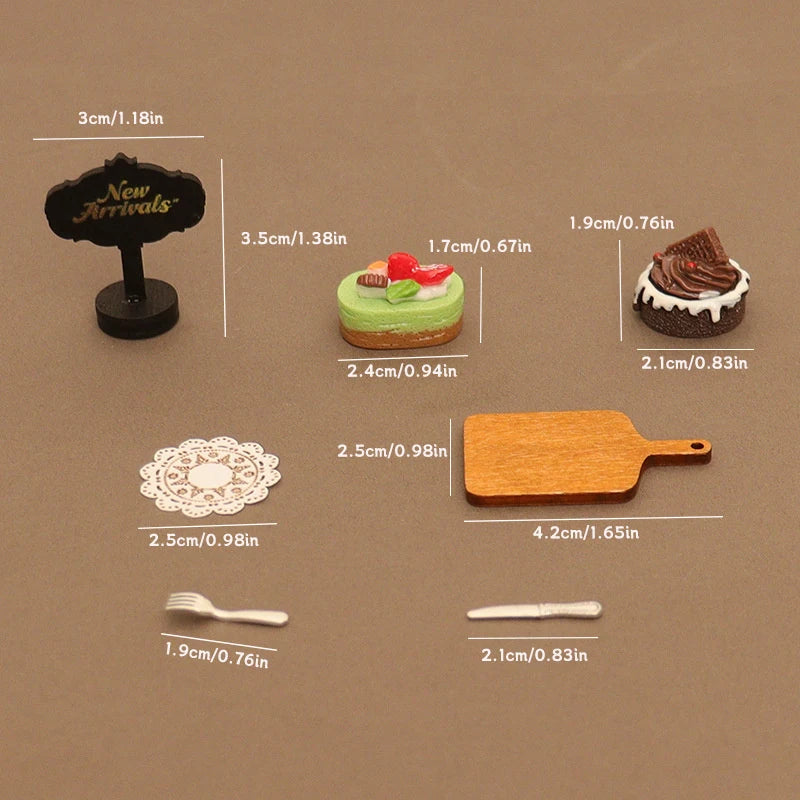 6Pcs Dollhouse Miniature Kitchen Accessories; Mini Food Toys with Cake Pad, Tray, Fork and Knife Models