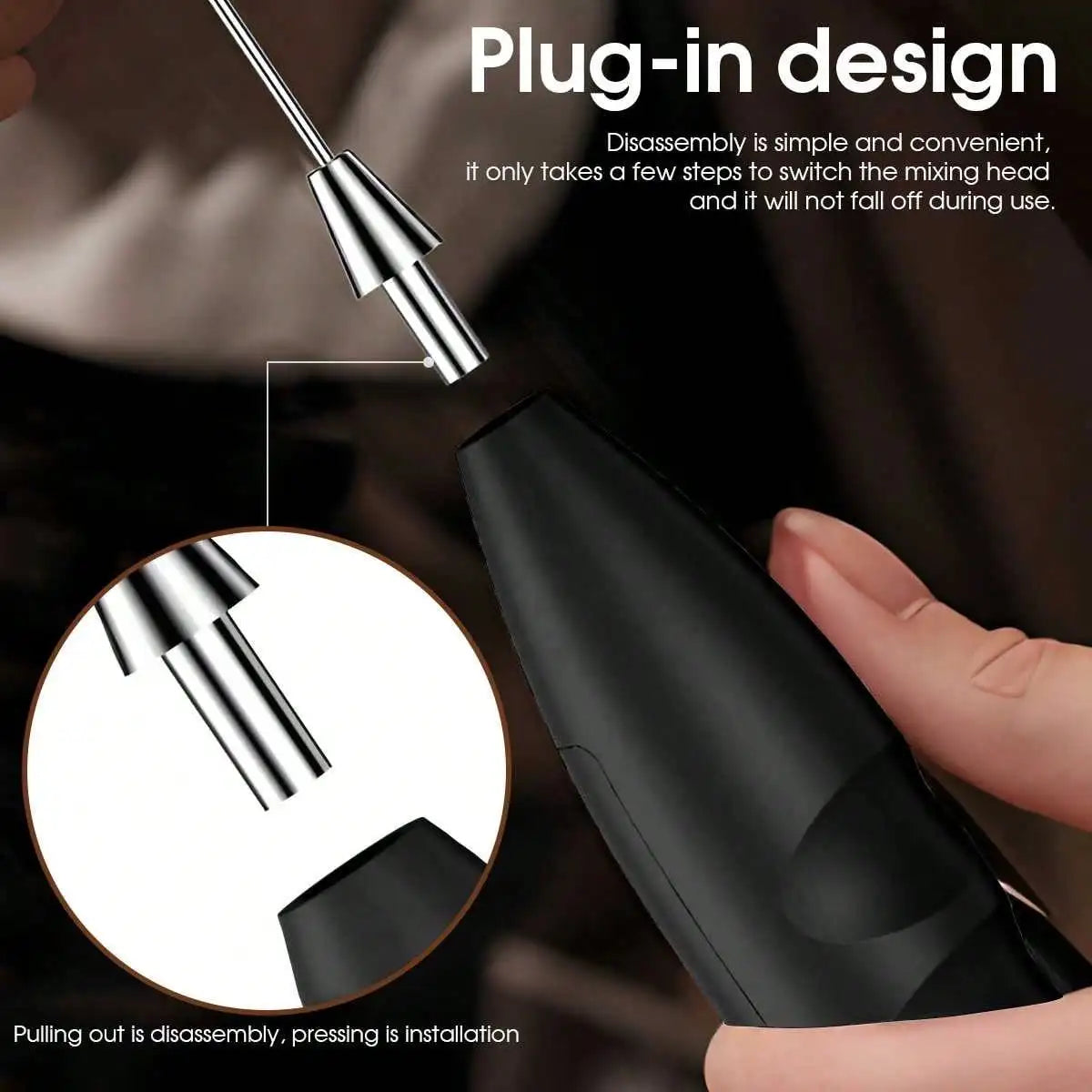 Handheld electric blender with both stirring and frothing functions, saving time and effort, and does not contain batteries.