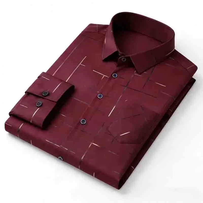 Men's Casual Long Sleeve Button Down Shirt Abstract Striped Print Chest Pocket Slim Fit Top