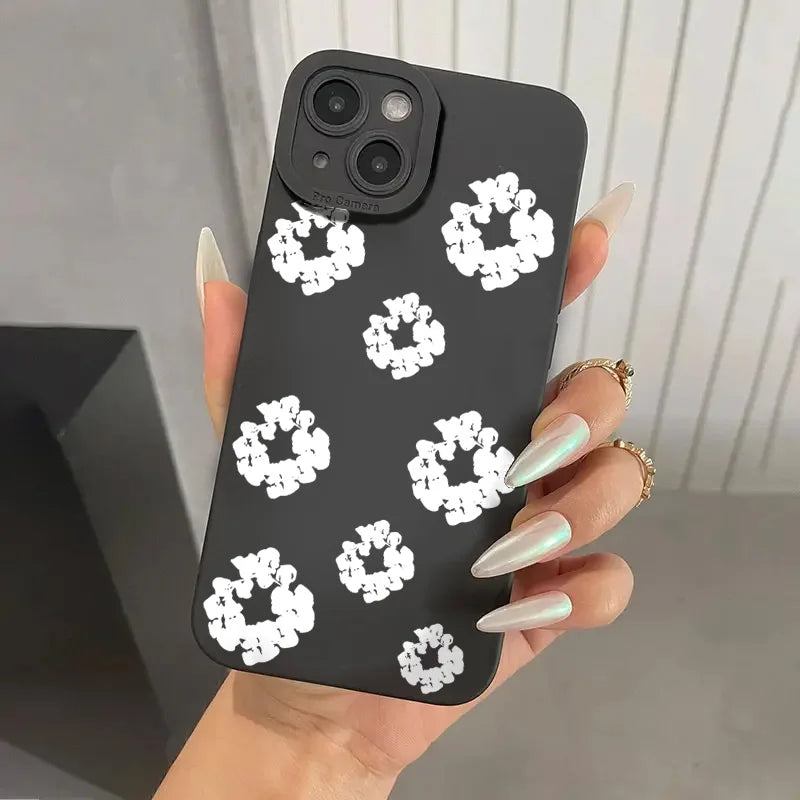 Case For iPhone 15 Cases iPhone 15 11 12 13 14 Pro Max X XS XR 7 8 16E 16 Plus Black Stylish Flower Patterned Design Phone Cover