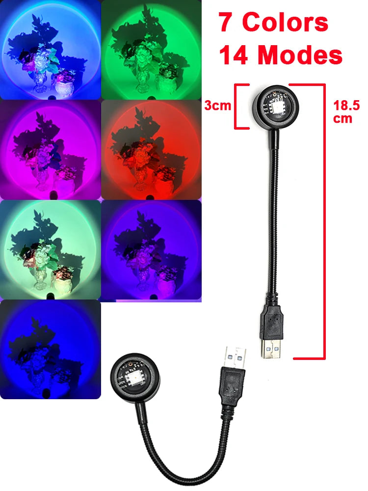 USB Sunset Lamp Sunset Projector Mood Light Living Room Bedroom Night Light Room Decor Bar Atmosphere Photography Background