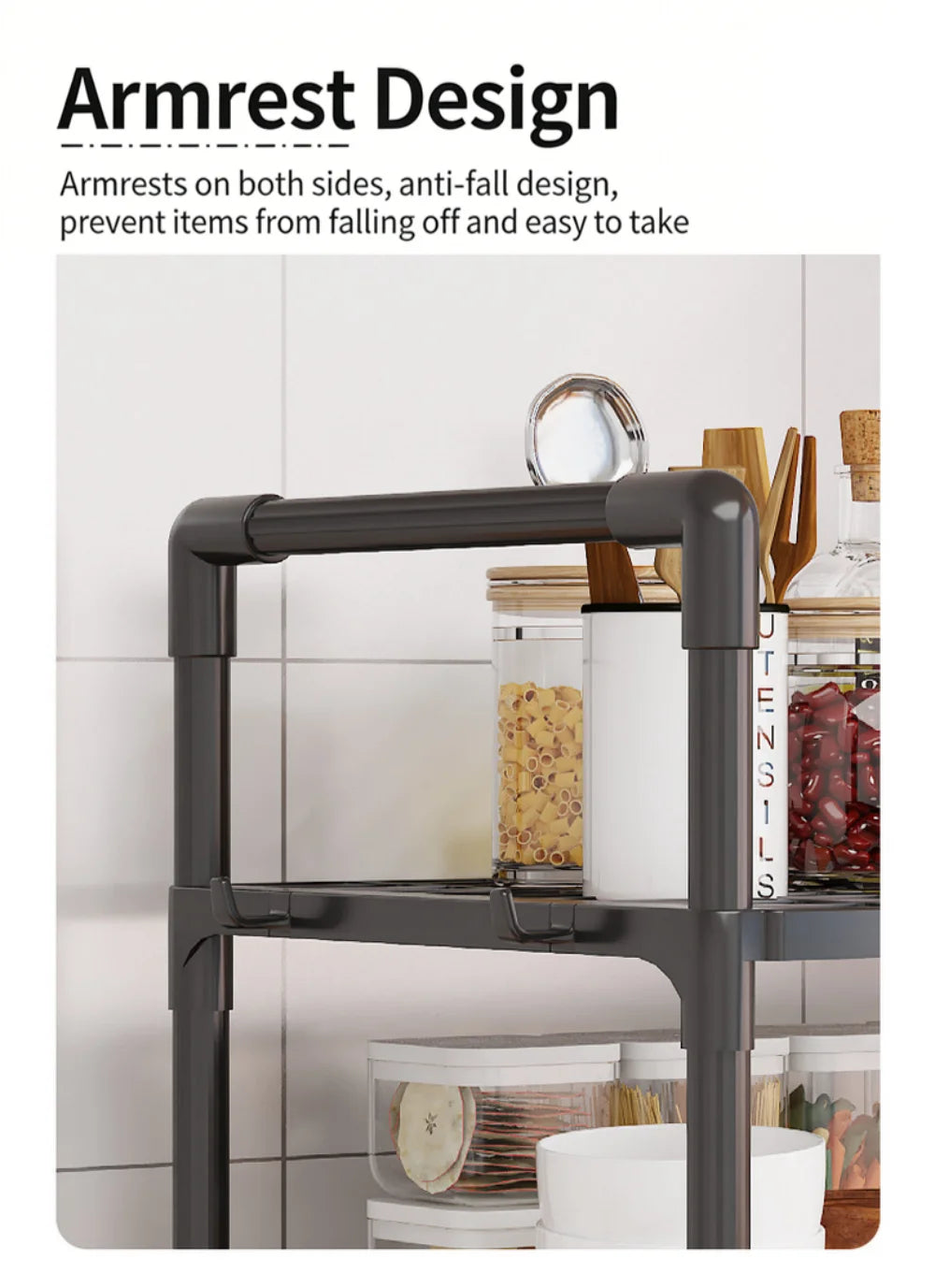 Kitchen Storage Rack Microwave Shelf Condiment Organizer Shelf Simple Countertop Tidying Shelves Kitchen Accessories with Hooks