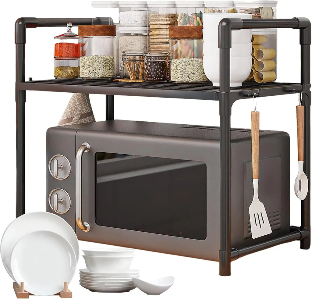 Kitchen Storage Rack Microwave Shelf Condiment Organizer Shelf Simple Countertop Tidying Shelves Kitchen Accessories with Hooks