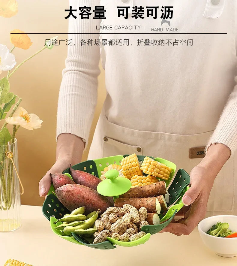 Folding Food Steamer Vegetable and Fruit Food Basket Steamer Rack Cooking Utensils Steam Kitchen Accessories