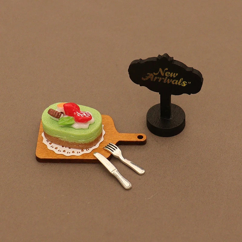 6Pcs Dollhouse Miniature Kitchen Accessories; Mini Food Toys with Cake Pad, Tray, Fork and Knife Models