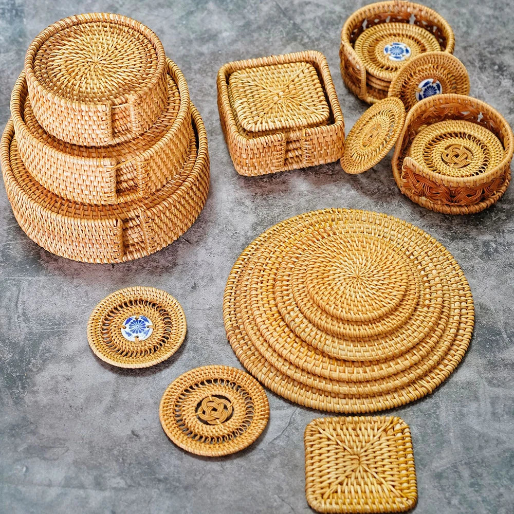 Zerolife Kitchen Accessories Home Decor Woven Rattan Coaster Placemats Table Coffee Cup Kitchen Utensils For Dining Table Gadget