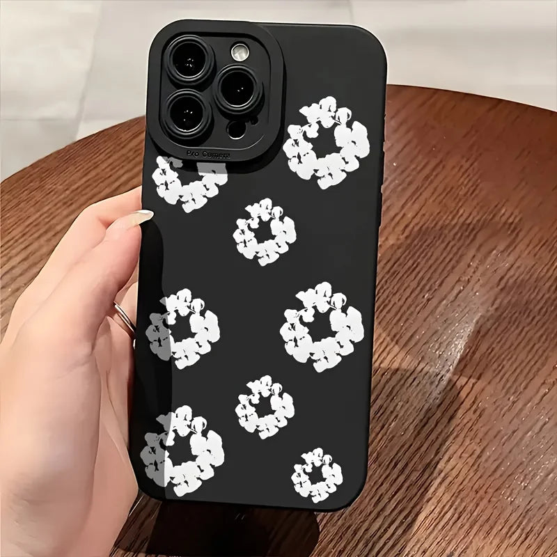Case For iPhone 15 Cases iPhone 15 11 12 13 14 Pro Max X XS XR 7 8 16E 16 Plus Black Stylish Flower Patterned Design Phone Cover
