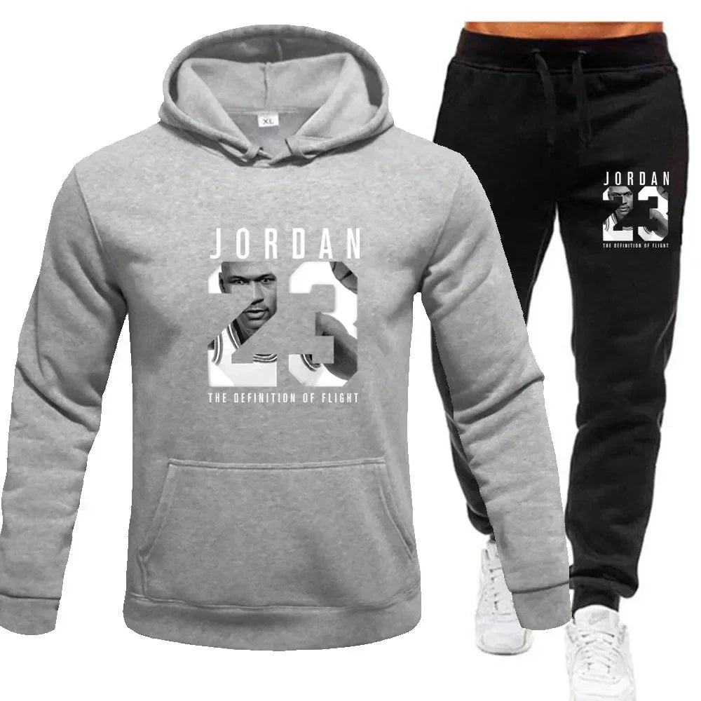 The sweatshirt hoodie is a men's set for Spring 2025 and a women's set for women's sportswear featuring a hoodie and sweatpants