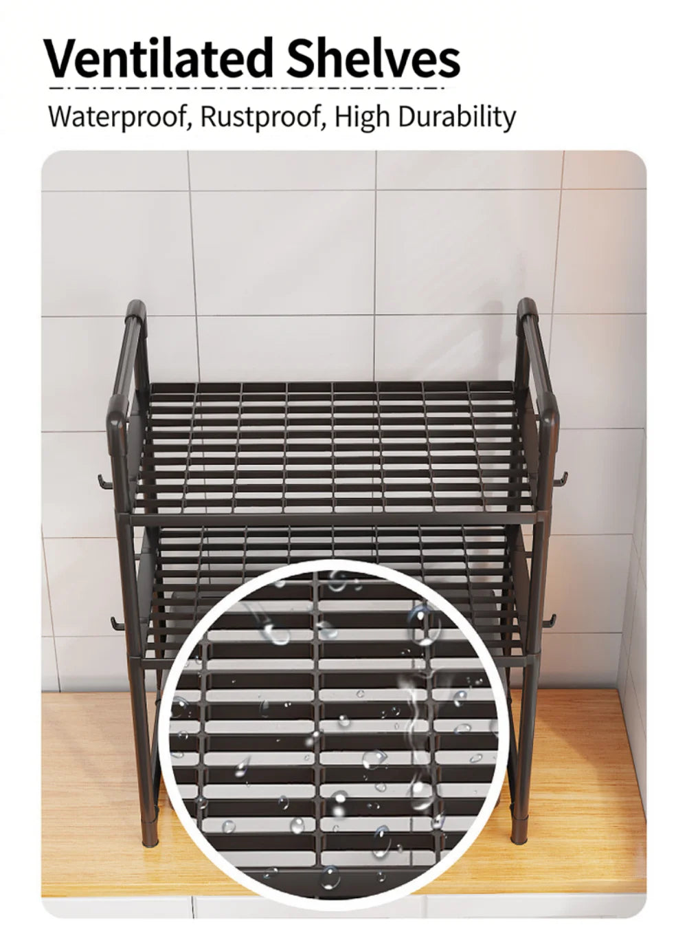 Kitchen Storage Rack Microwave Shelf Condiment Organizer Shelf Simple Countertop Tidying Shelves Kitchen Accessories with Hooks