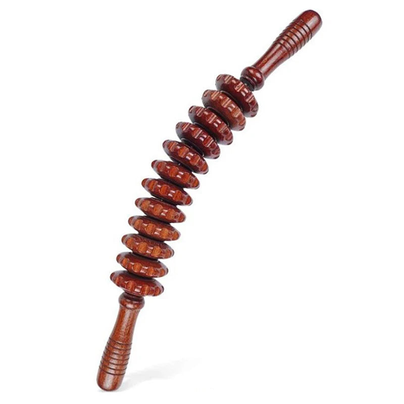 Body Fascia Massager Anti-slip Handle Wood Grooved Gear Arms Legs Thighs Buttocks Smooth Roller Massager For Back Relaxation