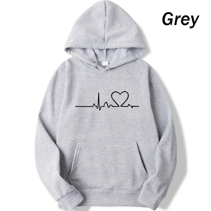 Women Casual Hoodies Heartbeat Print Men's women's Loose Hoodies Couple Sweatshirts Fashion HipHop Sweatshirt Harajuku Unisex