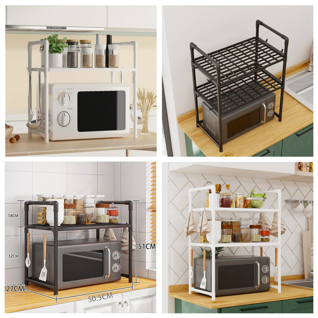 Kitchen Storage Rack Microwave Shelf Condiment Organizer Shelf Simple Countertop Tidying Shelves Kitchen Accessories with Hooks