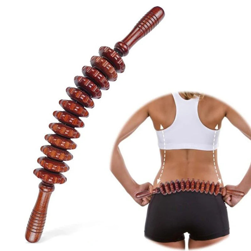 Body Fascia Massager Anti-slip Handle Wood Grooved Gear Arms Legs Thighs Buttocks Smooth Roller Massager For Back Relaxation