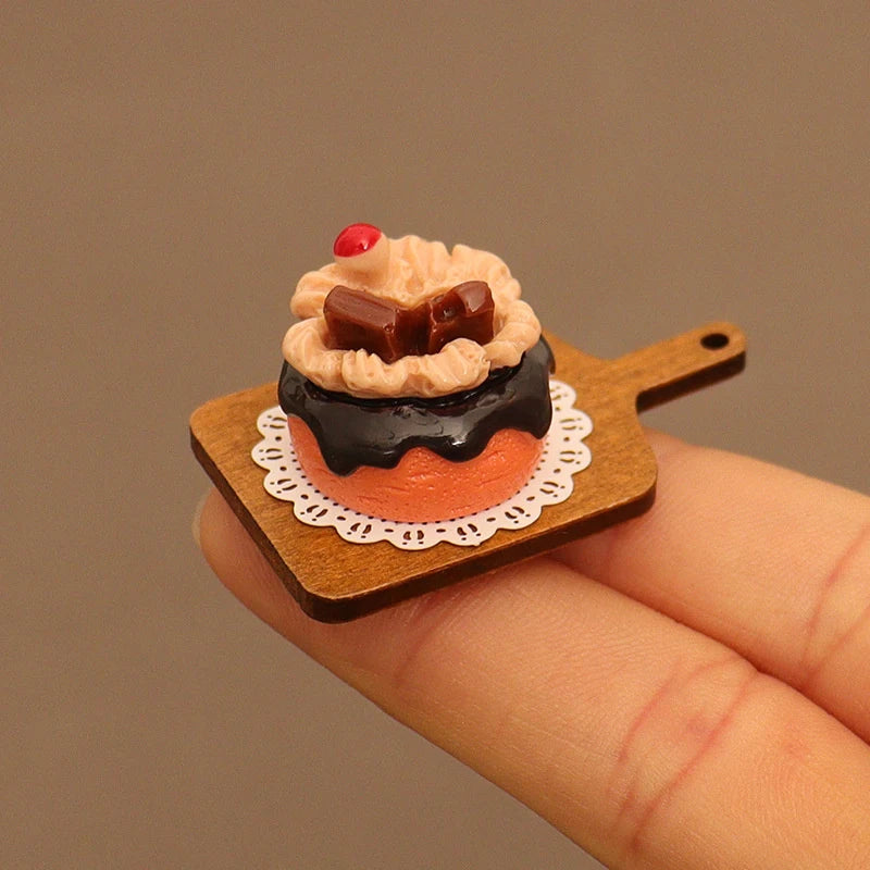6Pcs Dollhouse Miniature Kitchen Accessories; Mini Food Toys with Cake Pad, Tray, Fork and Knife Models