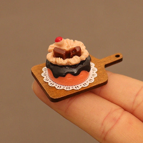 6Pcs Dollhouse Miniature Kitchen Accessories; Mini Food Toys with Cake Pad, Tray, Fork and Knife Models