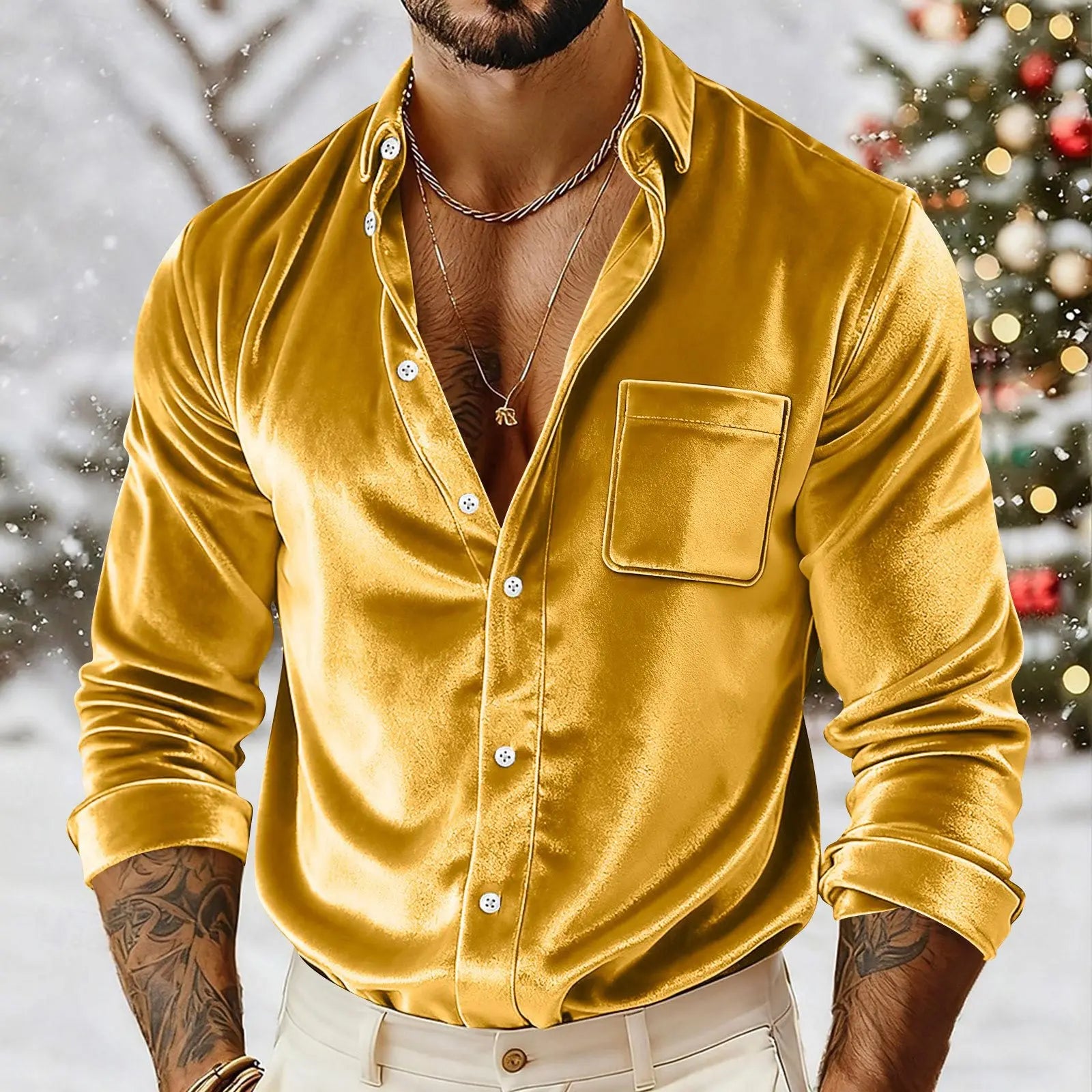 Men's Luxury Velvet Button-Down Shirt | Loose-Fit Casual Dress Shirt For Party & Daily Wear Autumn/Winter Men's Velvet Shirts