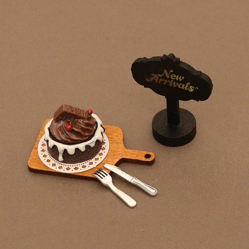 6Pcs Dollhouse Miniature Kitchen Accessories; Mini Food Toys with Cake Pad, Tray, Fork and Knife Models