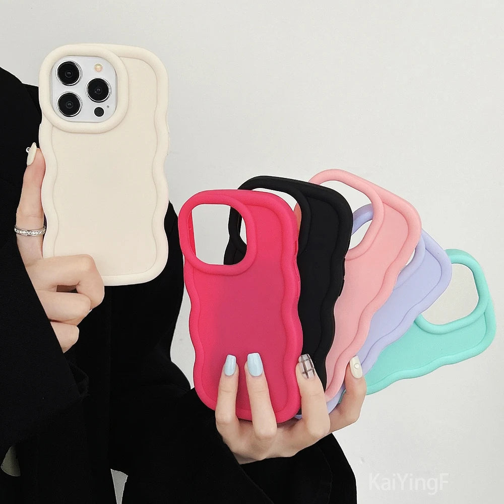 Fashion Wavy Pattern Phone Case For iPhone 15 14 13 12 11 Pro Max X Xs XR Max 7 8 Plus Candy Soft Silicone Back Cases Cover
