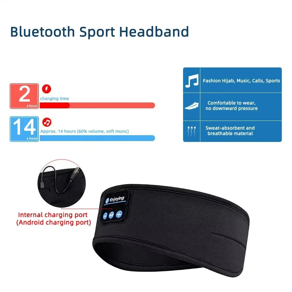 Bluetooth Music Headband Wireless Sports Sleeping Headphones Eye Mask Comfortable HD Stereo Speakers Elastic Headset Headband