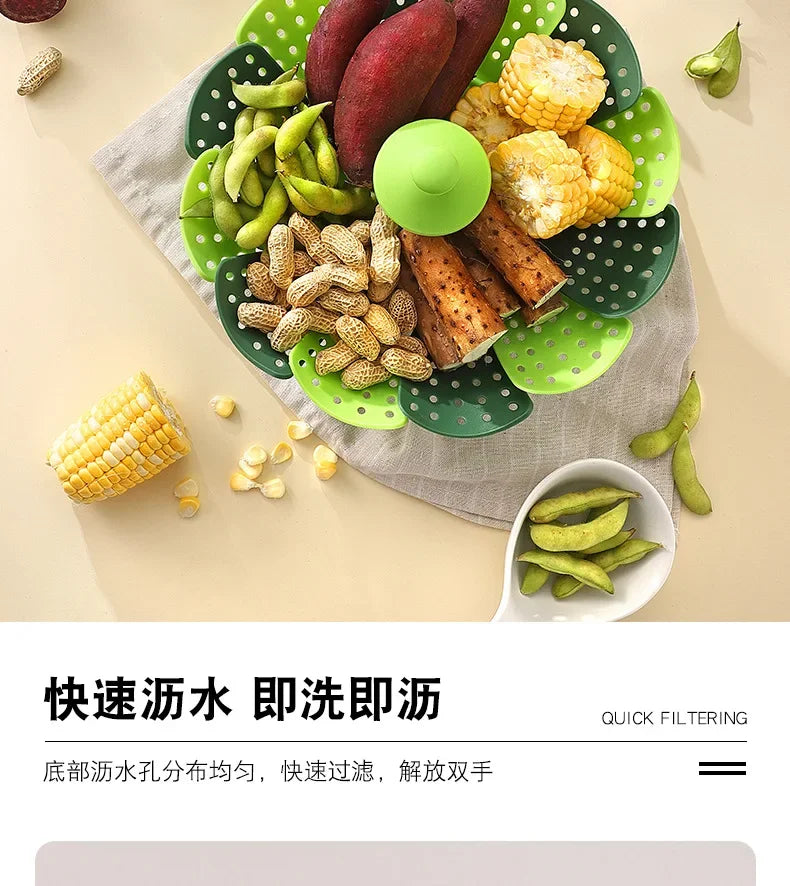 Folding Food Steamer Vegetable and Fruit Food Basket Steamer Rack Cooking Utensils Steam Kitchen Accessories