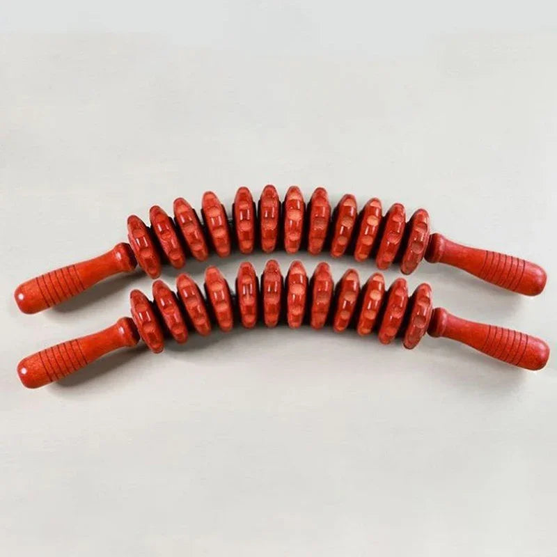 Body Fascia Massager Anti-slip Handle Wood Grooved Gear Arms Legs Thighs Buttocks Smooth Roller Massager For Back Relaxation