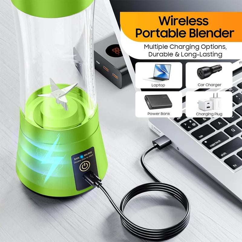 Portable Blender 380ml Fruit Juicer Stainless Steel Blade Usb Charging Portable Juice Blender Suitable for Travel and Commuting