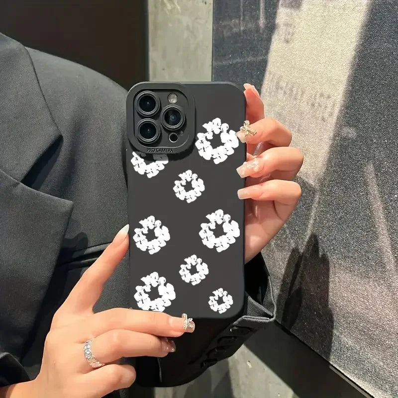 Case For iPhone 15 Cases iPhone 15 11 12 13 14 Pro Max X XS XR 7 8 16E 16 Plus Black Stylish Flower Patterned Design Phone Cover